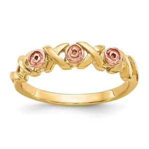 10k with 12k Accents Black Hills Gold X and O Rose hugs & Kisses Ring, Size 7